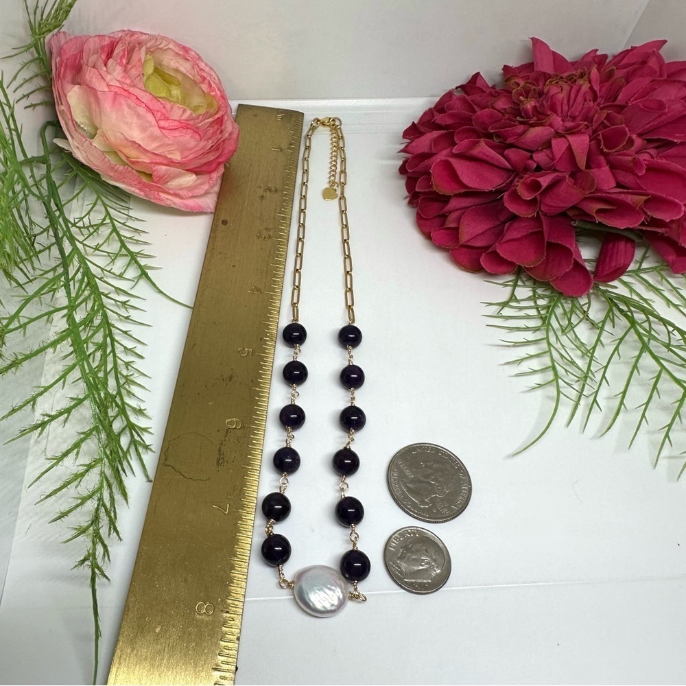 NEW⚜️Deep Amethyst & Baroque Pearl Handmade Necklace - Picture 5 of 5